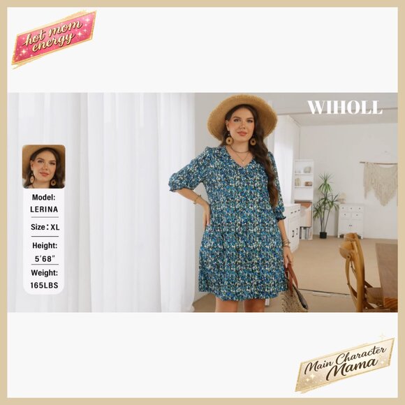 Boho Chic Midi Dress with Puff Sleeves Flowy Vacation Sundress Pockets - Picture 7 of 7